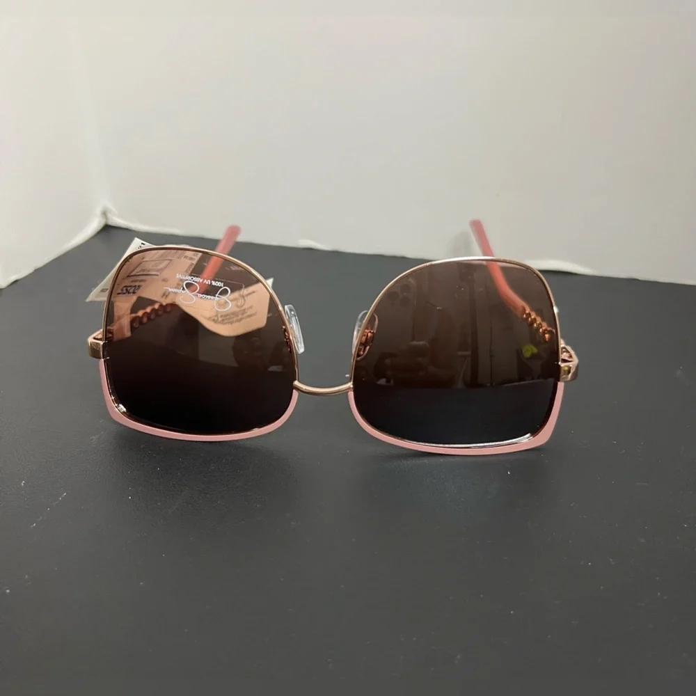 Jessica Simpson Metal Chain UV Protective Square Sunglasses Pink Gold Nude